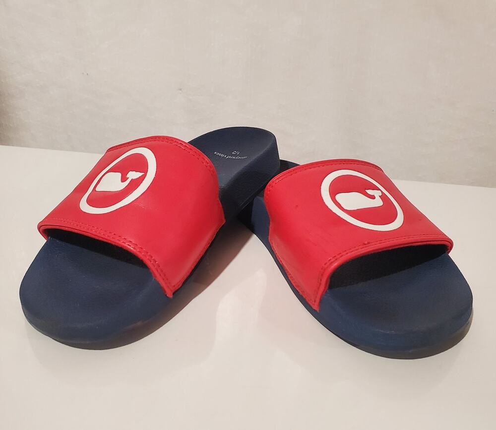 Vineyard Vines Kids Whale Dot Pool Slides Slip On Sandals Size 12 Red/Coral